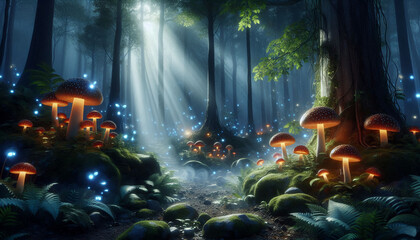 Enchanted Forest with Glowing Mushrooms