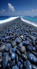 Dark pebbles lead to ocean meeting point