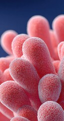 Close-up of pink, textured, organic forms resembling coral or a microscopic organism