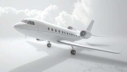 Obraz premium Monochrome high-key image of a luxury private jet against a sky with clouds
