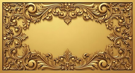 This design features intricate, elaborate gold scrollwork and classical motifs, reminiscent of baroque or rococo artistry