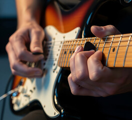 man playing electric guitar