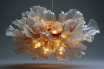 Illuminated, translucent flower-shaped pendant lamp