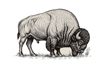 Bison illustration grayscale vintage style