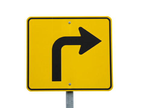 Curve Ahead Essential Right Turn Sign Guide on transparent background
