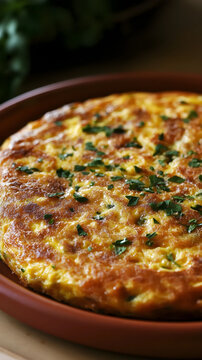 Traditional Paraguayan sopa paraguaya infused with fresh herbs, authentic cuisine