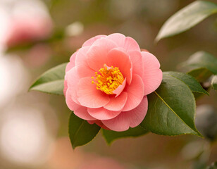 Obraz premium 눈이 내리는 겨울에도 피는 아름다운 꽃, 동백꽃 - Camellia, a beautiful flower that blooms even in snowy winter
