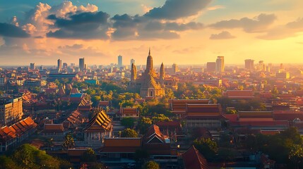 Obraz premium Stunning phnom penh golden temple architecture with city background image