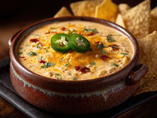 Queso Dip with Jalapenos and Tortilla Chips