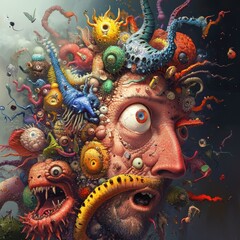 Fototapeta premium Surreal portrayal of chaotic thoughts.