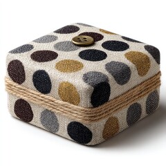 Small square box, linen fabric, polka dots, twine