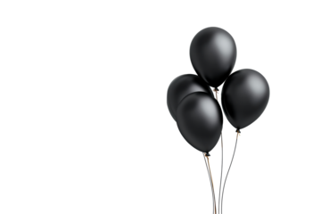 Black balloons floating on transparent background