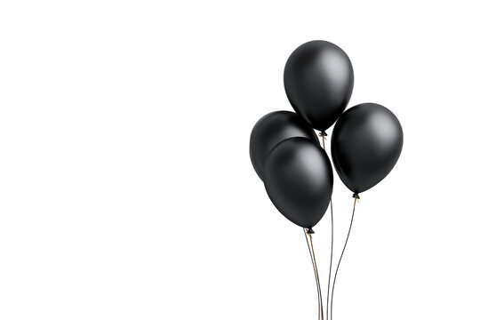 Black balloons floating on transparent background