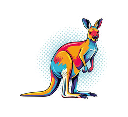 Colorful kangaroo pop art illustration