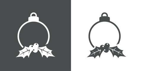 Tiempo de Navidad. Logo con silueta de bola de navidad con hojas y bayas de acebo para su uso en tarjetas y felicitaciones