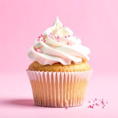Delicious cupcake with pink sprinkles