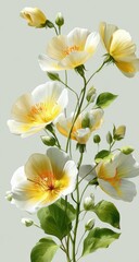 Naklejka premium Pale yellow flowers on light gray background