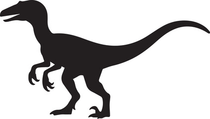black velociraptor vector silhouette with open mouth claws and tail isolated on white background prehistoric predator