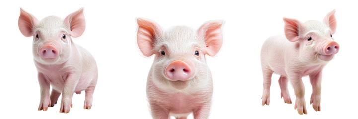 Set of cute beautiful pigs isolated on transparent background PNG