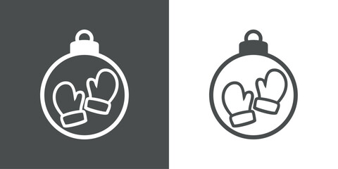 Tiempo de Navidad. Logo con silueta de bola de navidad con par de manoplas con líneas para su uso en tarjetas y felicitaciones