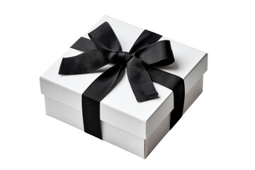 Elegant white gift box with black ribbon