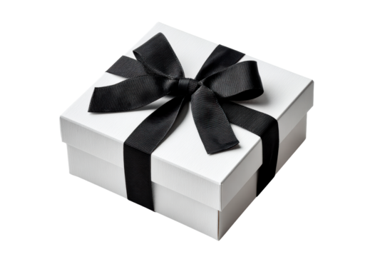 Elegant white gift box with black ribbon