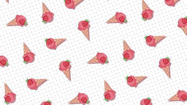 A playful and colorful cartoon-style motion background featuring a seamless flat design pattern of ice cream icons