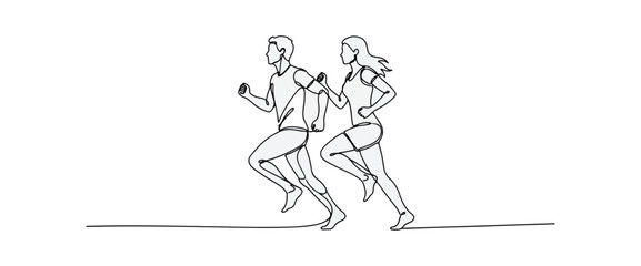Running couple line art illustration