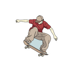 Fototapeta premium Skater performing a skateboard trick line art illustration