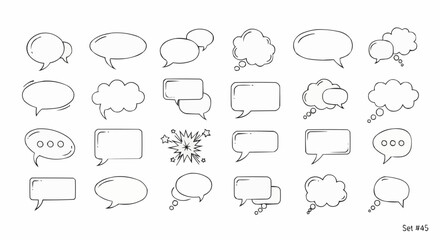 Collection of hand-drawn speech bubbles in various shapes for communication and design purposes.