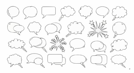 Fototapeta premium Collection of various speech bubble designs, suitable for comics and visual communication.