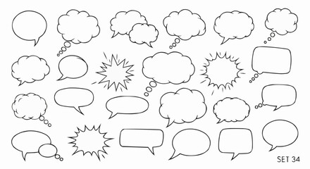 Collection of hand-drawn speech bubbles and comic balloons.