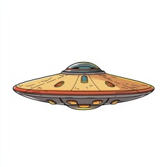 UFO flying saucer realistic isolated on white background. Alien spaceship icon. Extraterrestrial UFO craft. Sci-fi alien vehicle. Spacecraft. Futuristic UFO saucer design. Sci-fi UFO Concept.