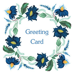 Vector floral pattern for Invitation, Greeting card, scarf. Fantasy flowers, leaves on a white background