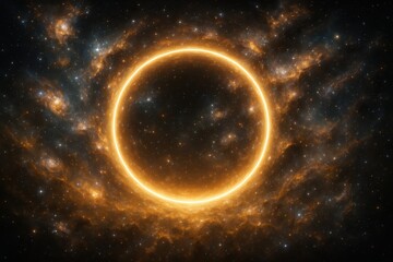 Celestial Ring in the Cosmic Void: A mesmerizing cosmic ring, ablaze with celestial light, floating against the backdrop of the starlit cosmos.
