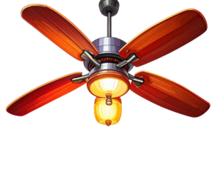  Cartoon-Style Ceiling Fan with Light, Playful Illustration