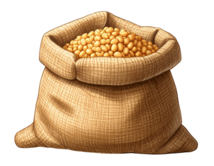 Cartoon-Style Burlap Sack Full of Grain, Playful Illustration