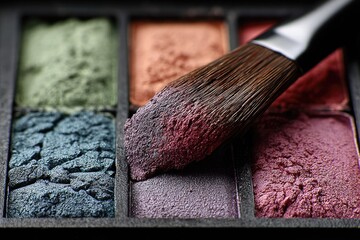 Close-up of makeup brush with eyeshadow