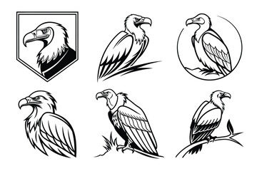 Naklejka premium Dynamic eagle and vulture emblems capture powerful spirit and wild nature, perfect for sports teams, brands, and protective symbols