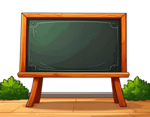 Cartoon-Style Black Board with Wooden Stand, Playful Illustration
