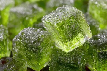 Close-up of glistening green ice cubes