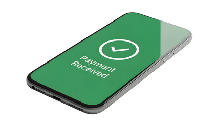 Payment received notification on mobile phone for online banking transaction success and confirmation 100 on transparent background