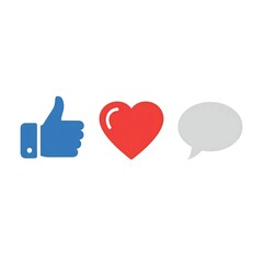 Social Media Icons Thumbs Up  Heart  and Speech Bubble