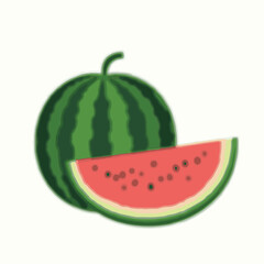 "Fresh Watermelon with Slice Illustration"