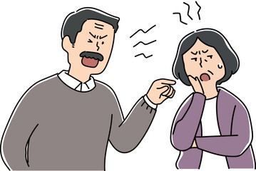 怒りながらクレームを入れるおじさんとおばさん