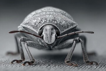 Close-up of a grey insect, detailed texture
