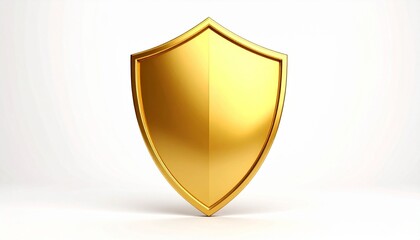 Golden shield on white background, smooth and symmetrical.