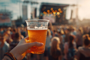 Beer at a music festival enjoying the concert crowd