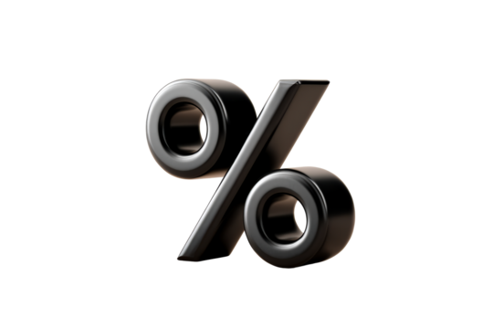 Black percentage symbol on transparent background