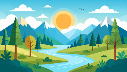 Fototapeta premium Peaceful River Valley Landscape